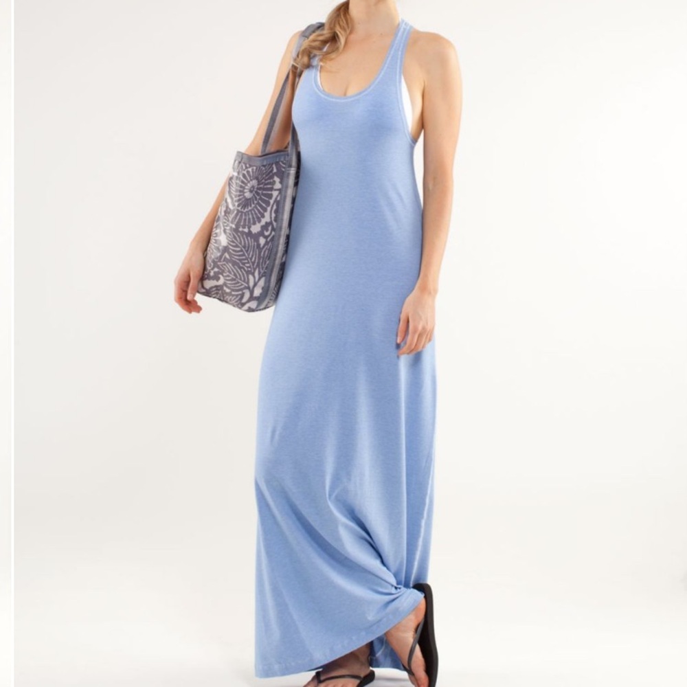 Lululemon Blue Heatwave Maxi Dress Wee Stripe White Porcelaine | Size Medium